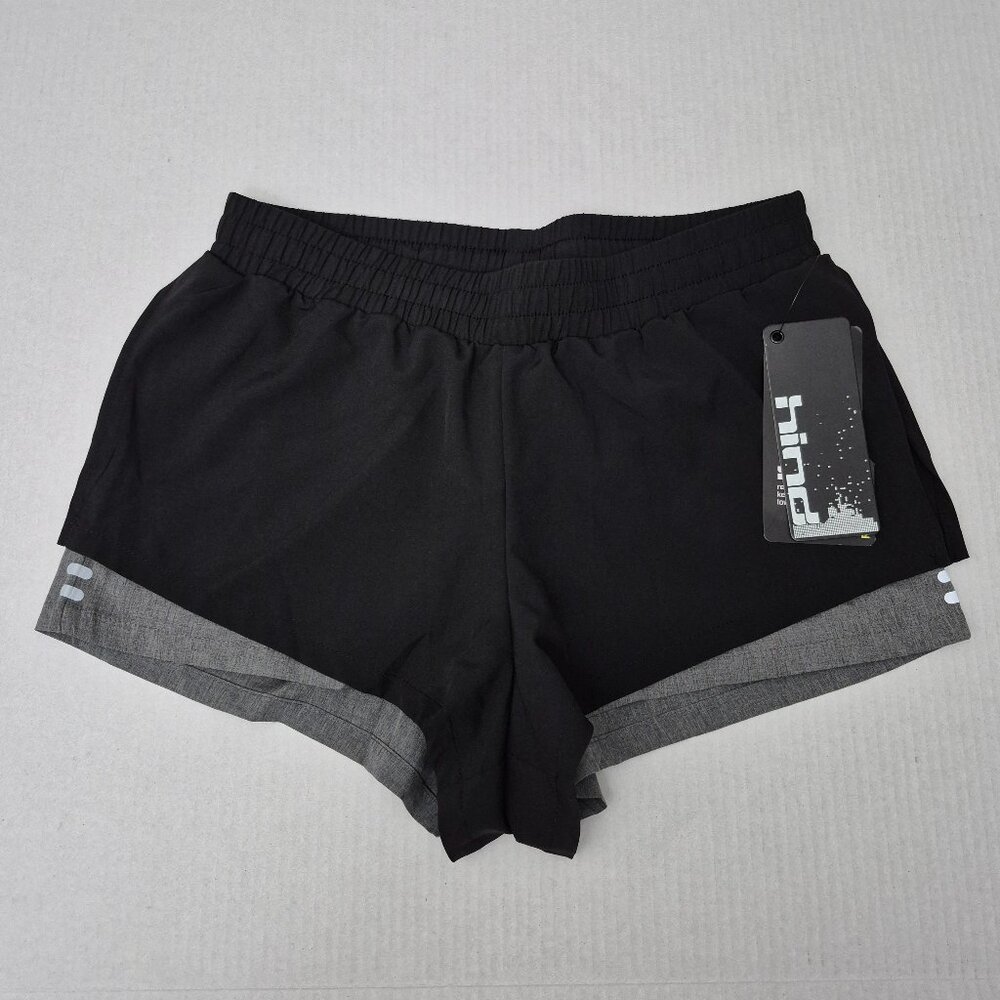 Women's Double Layer Running Shorts 2.5" Hind, Black Size Small, Pockets - NWT